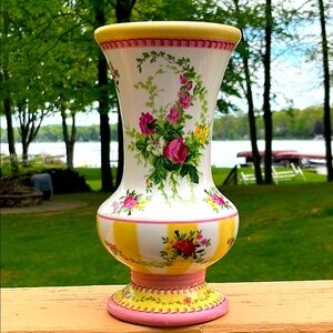 Vintage Laura Ashley, 9” floral ceramic vase